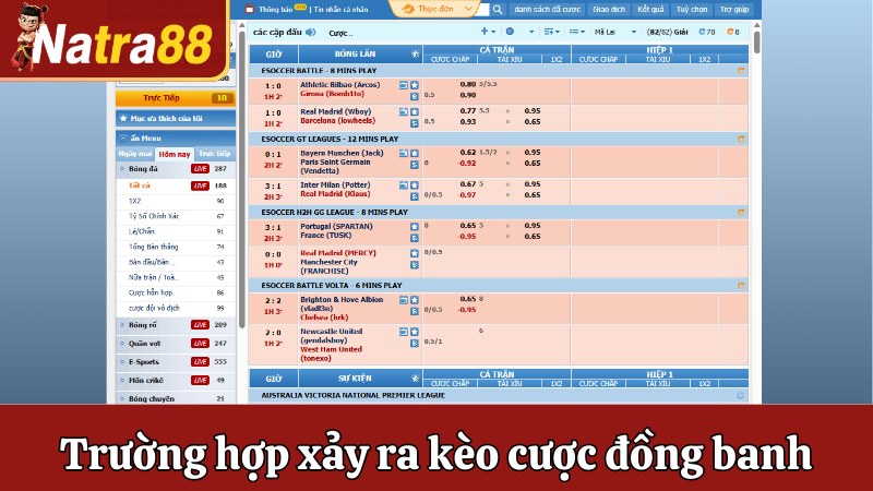 Trường hợp xảy ra kèo cược đồng banh